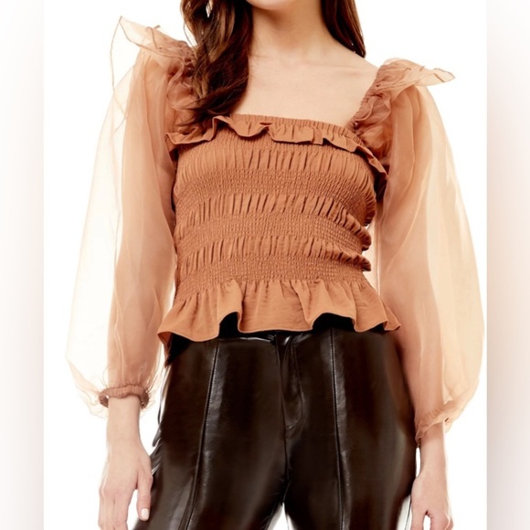 Rich and Famous Tops - NWT Rich & Famous Alison Smocked Organza Top